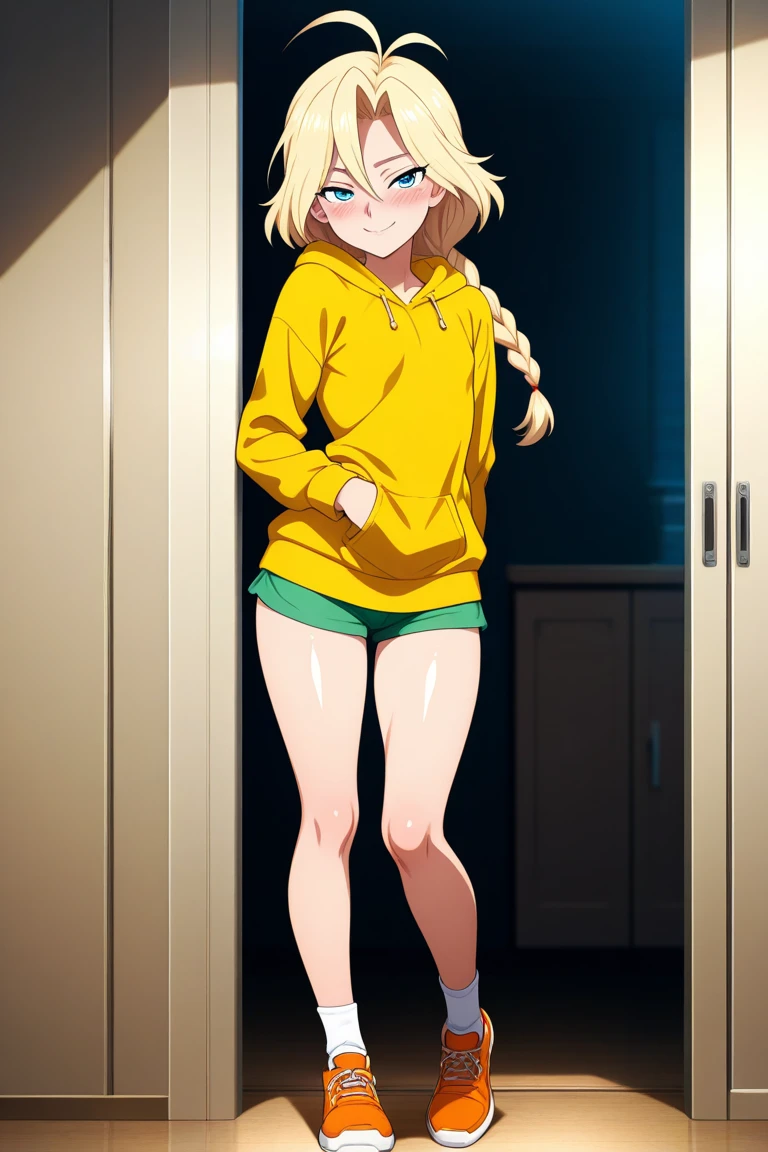 , 1girl, kurumi, hoodie, looking at viewer, expressionless, panties,bare legs,my room,cameltoe,