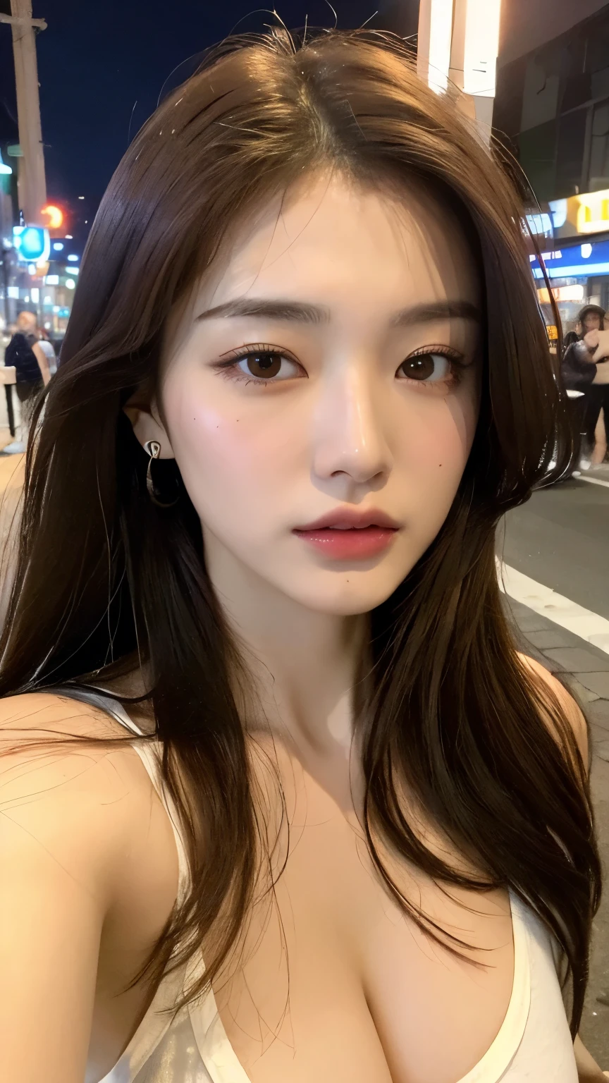 Big Breasts,Low Cut,Cleavage,((highest quality, 8k, masterpiece:1.3)), sharp:1.2, Beautiful woman with perfect body:1.4, Slim Abs:1.2, ((Layered Hairstyles, Huge :1.3,Split:1.2)), (Sheer wet white buttoned long shirt:1.1),(rain,street:1.2),get wet:1.5,Highly detailed face and skin texture,Delicate eyes,double eyelid,