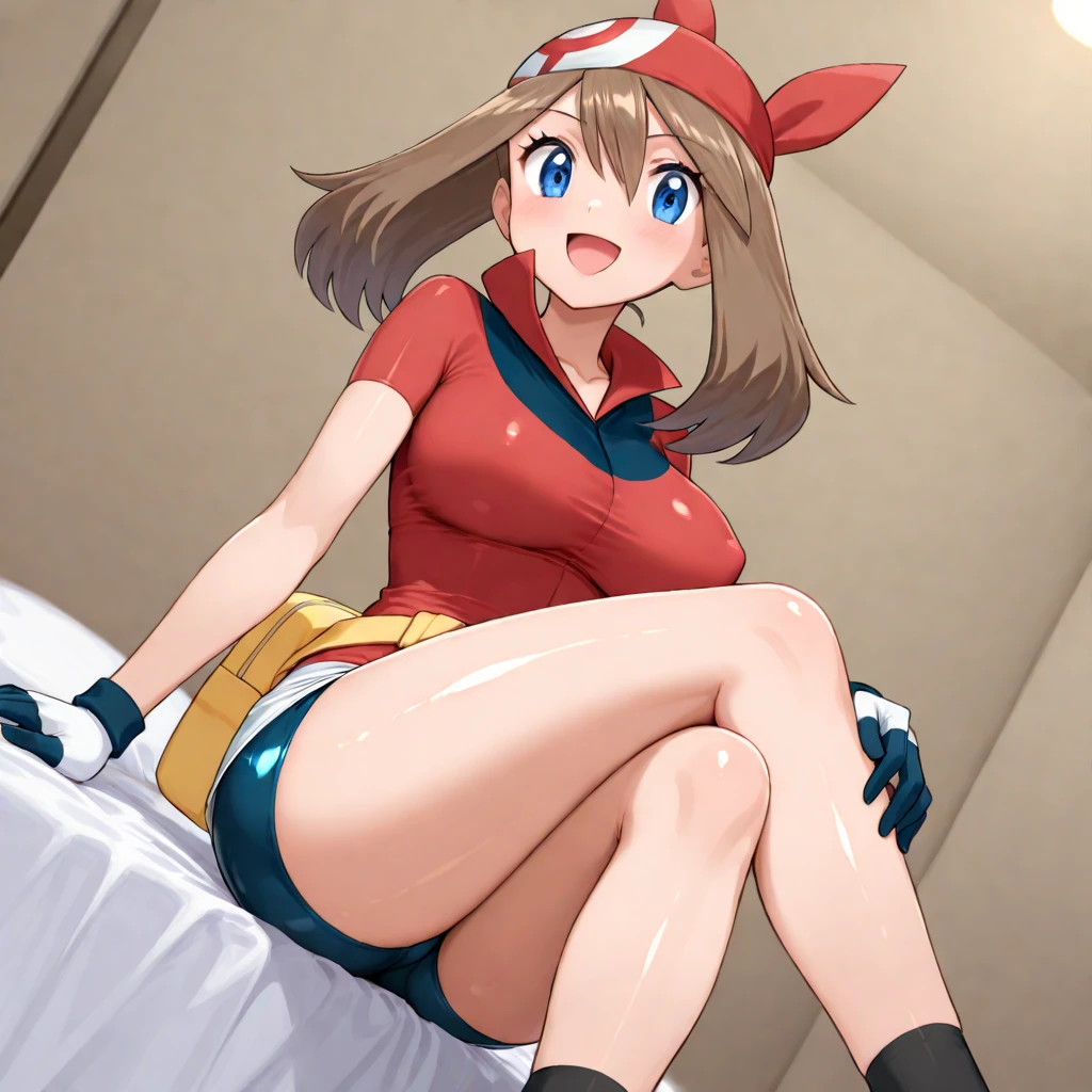 android, beautiful robot makes hard masturbation, she gets orgasms. Her short pigtails, brown hair, Hair tie with two big red clothespins, big smile, brown hair, middle age, joint seam, blue eyes, full body figure, Height: 160cm, She wears only Light beige micro mini pantie, fluttering skirt, skirt folds, white retro swimwear, Uplifting, 2020s anime style, 21thcentury japan animation, show White pantie, strong wind is blowing.