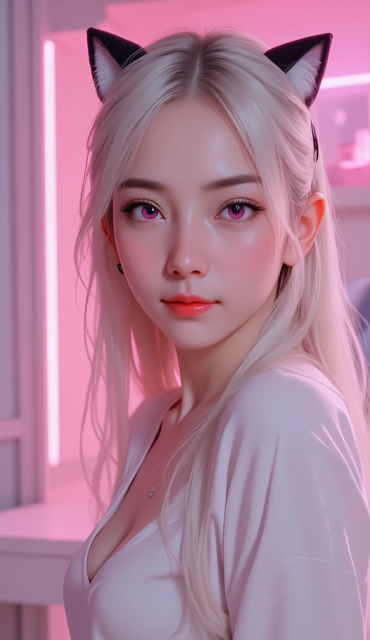1 girl, sexy 18 year old girl , girl with long white hair, pink eyes, futuristic vibes, cat headphones, 8k, high quality, simple background, glowing eyes, nice pose , pigtails, beautiful face, gorgeous, beautiful, beautiful, beautiful face, pale skin, parts, white hair, wolf ears, Blue eyes, full and shiny lips, big lips, thick lips, half-open lips , light pink lip gloss , mask, skinny thighs, petite body, , skinny, flat chest, skinny, body(body heigth), Big Head, innocent look, Young face, long pink nails, choker, feet and heels hd, micro plaid skirt , off her shoulders white tank top, white tight gathered stockings, black patent leather high heels, sweaty, on knees in a bedroom with candles and a soft warm light. (looking up at viewer) The colors of the room are pink and white , (XLabs F.1 Realism LoRA V1), Live-Action, Real, a cute young girl, beautiful Reflective eyes, beautiful detailed lips, extremely Delicate eyes and face, pink eyes, long eyelashes, sensual facial expression, mouth open, (8K HDR masterpiece), Super-detailed textures, NOGIZAKA Face variations, {Platinum Pink|Liquid hair}, wolf ears, Professional photo,face as she orgasms from sexual gratification,Mouth open Facial expressions are,She wants to lick your dick, white milk In mouth, { (from Directly Above) | No Cartoon }., stretched pussy, sensual fuck, riding cock, wet crotch, wet anus, grinding on cock, ass spread, size difference (moist skin), (sweaty skin:1.2), super detail, ((transparent liquid flowing only from vagina, soaked dripping:1.35)), pussy juice, perfect eyes , very detailed eyes, beautiful and expressive , detailed eyes , 35mm photography, Movie, bokeh, professional, 4k, Highly detailed dynamic lighting, photorealistic, 8K, raw, rico, intricate details , semi realistic, cinematic lighting, masterpiece, (perfect lighting:1.4), expressive! Exposed, (((nsfw, uncensord))), source_photo, source_anime, 8k, highest definition, RAW photo, DSLR, ultra-detailed, picture-perfect, best qualit
