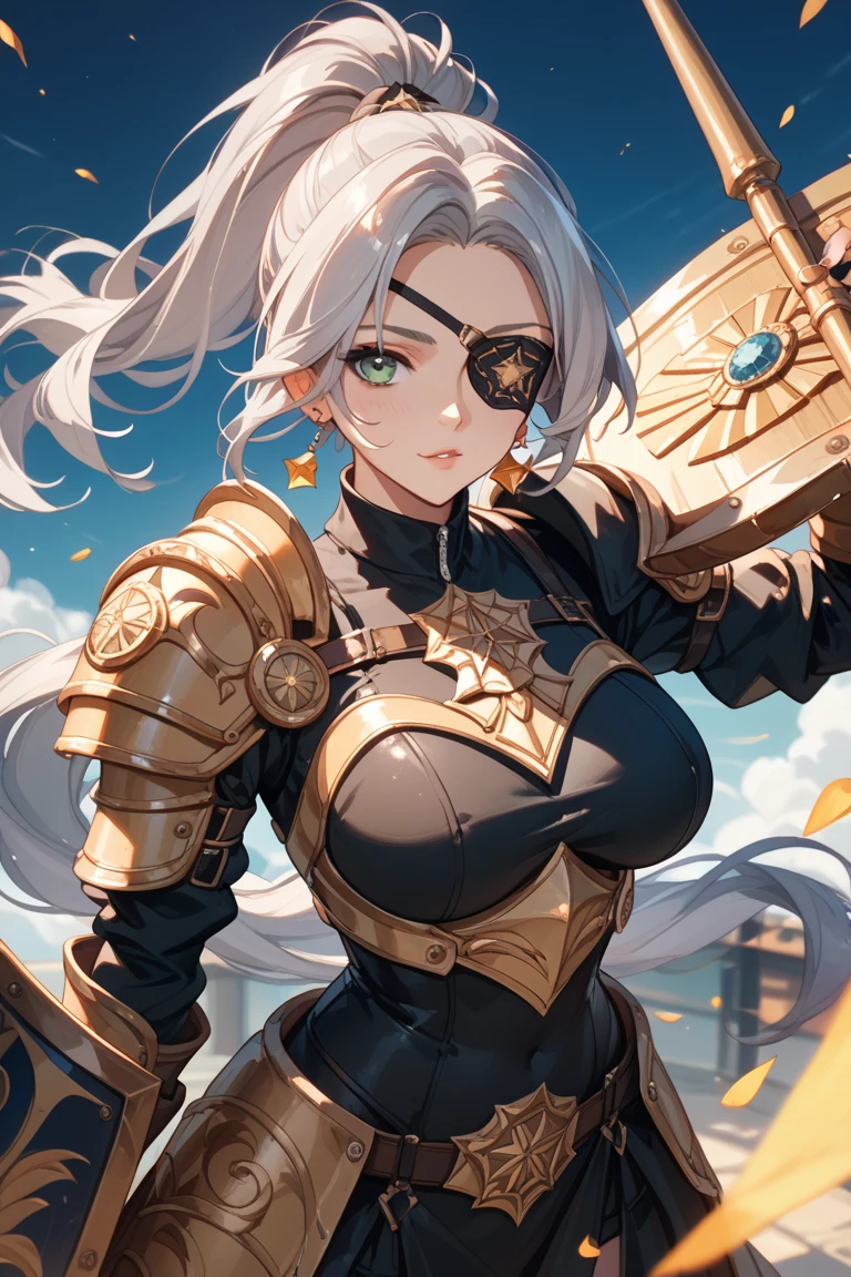 Need,tmasterpiece,whaite hair,Golden eyes,Manteau blanc,Look up,Hairline,Fair skin,SideBraid，Be proud，Lori huge breasts cleavage --auto