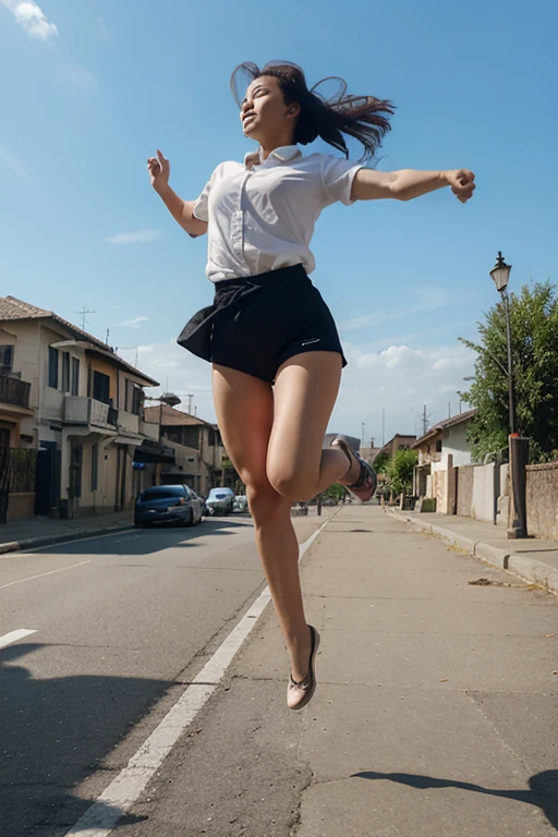 afro jumping, nude, stockings, stilettos, photo