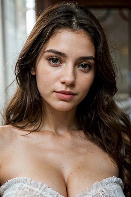 Beautiful 15 year old woman, clear eyes, slicked black hair, skin fair, a well-defined face, defined body