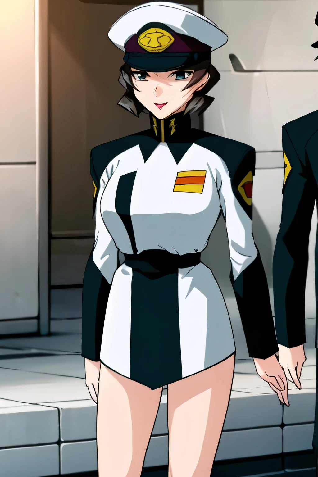一people立つ,smile,I'm drawing the expression of。depicts her expression more delicately,she's wearing a military hat, With legs ,完全に脱出の妨げになる, black leather micro mini skirt , wearing miniskirt police uniform ,その仕事は1people々々々々々々々々々々々That's enough,40歳大people々々々々々々々々々々々々 sexy woman, police uniform, It depicts her expression more delicately,足を広げて dark blue pantiesを見る,(draw a more delicate expression),( police uniform),( black leather miniskirt、it rubbed against her chest )( dark blue panties ),that job is great, I need it for work、 No need to cut his face,but、I was surprised, don't prepare her face for work which totally interferes with her escape ,Yellow Shirts, He's wearing a miniskirt, , I'm a woman close to 40 years old、I'm drawing , , Big Breasts, Thin Waist , , ,I'm a woman close to 40 years old、I'm drawing , people々々々々々々々々々々々々々 It's an accurate depiction of hands and feet