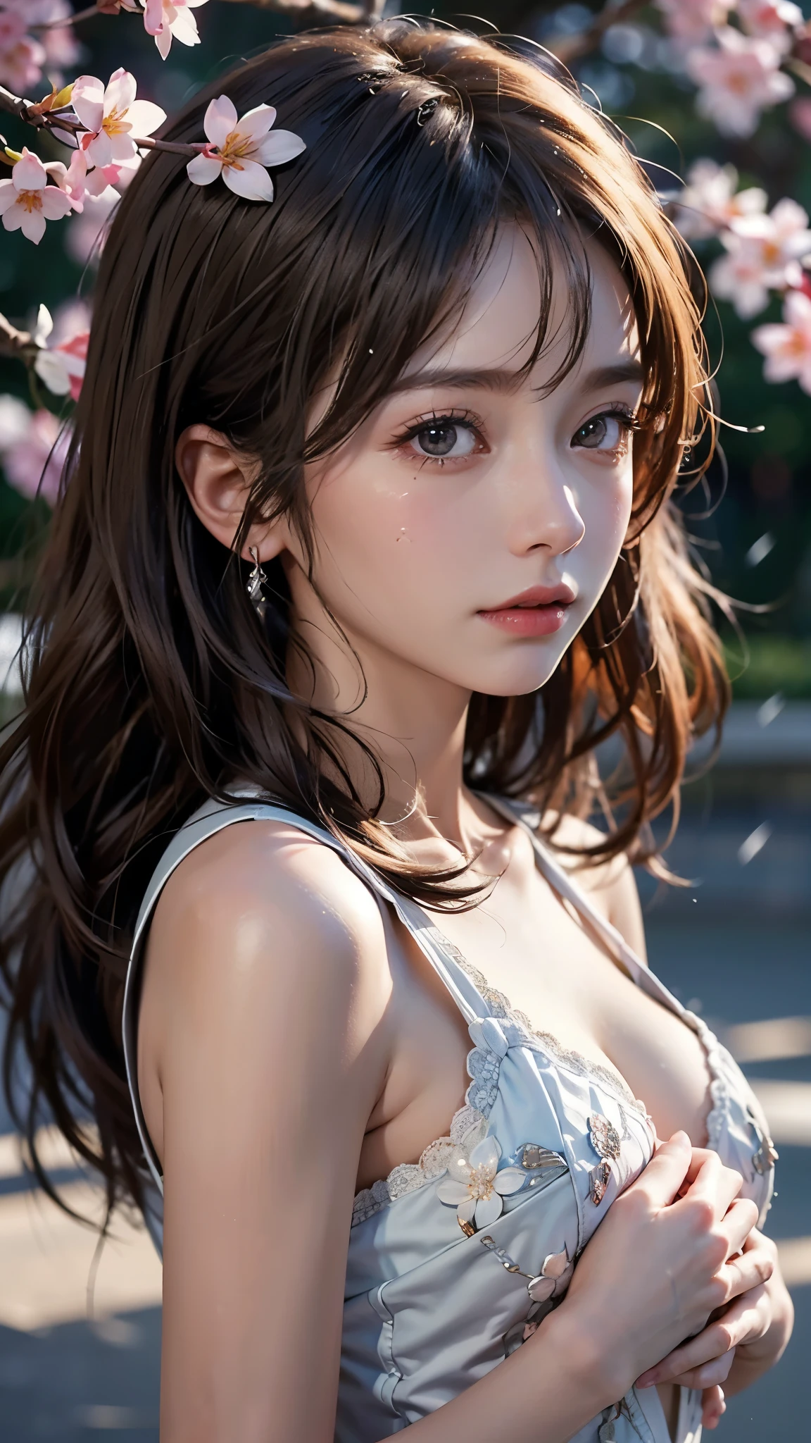 Best quality, masterpiece, super high resolution, a super model soaking in a cold winter in Russia, outdoor hot spring, stone hot spring, surrounded by moss and trees, super beautiful face, pure body, clear pores visible, (smile:0.8), wearing split (lace bandeau:1.2), (realism:1.5), original photo, soaked body, covered in sweat, bare shoulders, in the dark, deep shadows, low-key, cold light