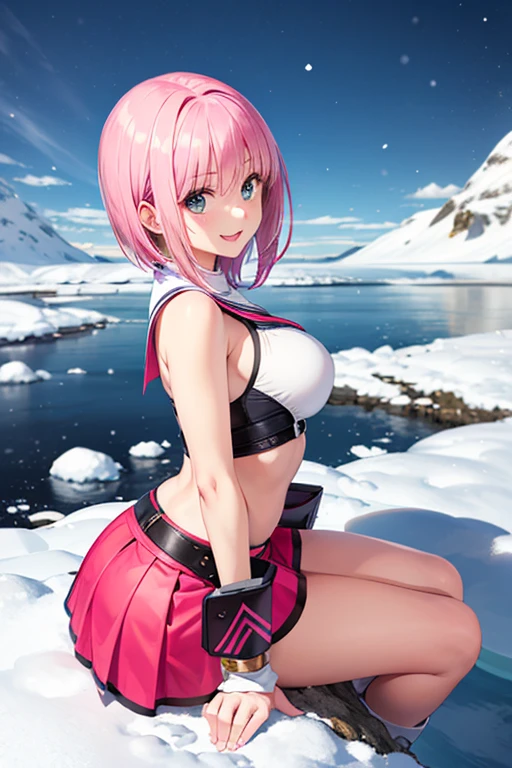 mountain, lake, <lora:mountain-10:0.6>, <lora:3lyv4-10:0.6>, pink hair, large breasts, night, sitting, looking at viewer