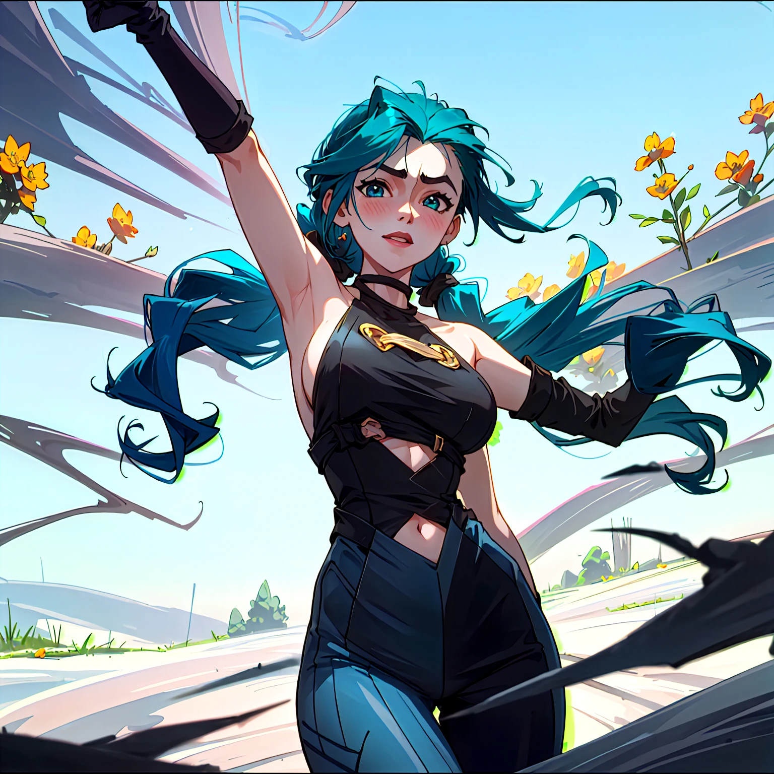 (masterpiece:1.2, best quality),<lora:lagoon_dragon_kaisa:0.7>,1girl,solo,hair ornaments,detailed face,bodysuit,detached sleeves,bare shoulders,aqua hair,ponytail,looking at viewer,potrait,upper body,bare feet,beach,clouds,(cliff :1.1),rocks,palm trees,(partially submerged:1.2),sitting,dusk,