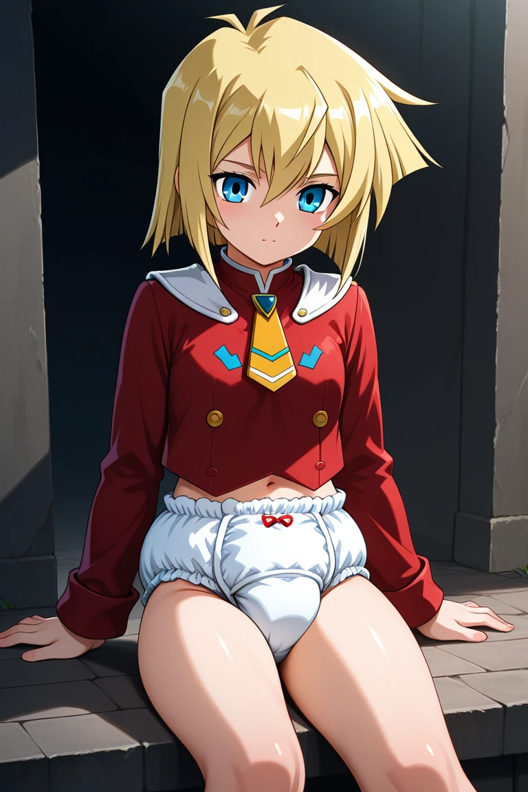 (perfect boDy),highest quality,16k,((((()))))、(((NSFW)))、Mating Press、Anime Screen Capture、(((((blush))))),(:o)、embarrassing,(short hair), (((orange eyes))),((((blonde)))),(Sweat),((())),(wavy hair),Ahoge,(white knee socks),((big ass))、(((yellow leotard)))、Construction helmet、swollen nipples、(((((flat chest)))))、(((thick thighs)))、hands behind head、((both armpits))、sit on the floor、((M-shaped spread legs))、(((((he is short)))))、ruins、