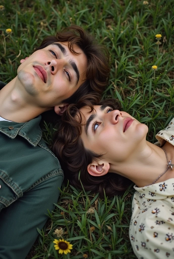 Two young men sleeping in a cave and are about to get up