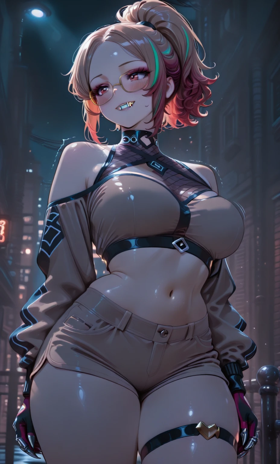 best quality,4k,8k,highres,masterpiece:1.2), ultra-detailed, extremely detailed eyes, extremely detailed body, (large masterpiece digital art), (detailed manga illustration), (detailed line art), ((perfect anatomy)), (intricate details:1.3), (ultra-detailed:1.3), (illustration:1.3), (sharp focus:1.3), (natural lighting:1.05), (vivid colors:1.3),, high quality, expressive eyes, detailed face, beautiful face, perfect face, 1 girl, breasts, cleavage, gloves, large breasts, cyberpunk clothes, leather jacket, very long hair, thigh length hair, ({dark skin}), dark-skinned female ,detailed ((red hair)), messy hair, ((afro)), brown eyes, filipino, hourglass physique, jeans, thick thighs, toned, dynamic lighting, 4k resolution, dynamic pose, smiling, city background, posing, motorcycle, tool belt, cinematic lighting, dramatic atmosphere, Atey Ghailan, Jeremy Mann, Greg Manchess, Antonio Moro, trend in ArtStation, trend in CGSociety, Intricate, High Detail, Sharp focus, dramatic and photorealistic painting art by Midjourney and Greg Rutkowski, Jeff Bridges, ((cartoon style)),