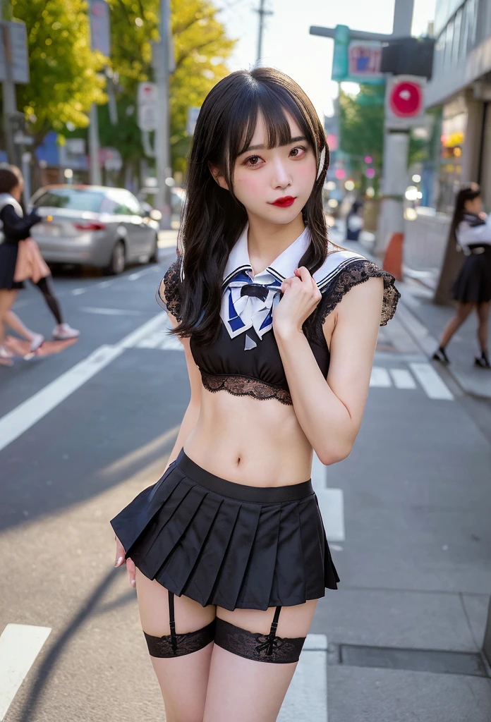 Photo quality,Masterpiece,Realistic,(14 year old cute Japanese girl:1.9),(Detailed young face:1.9),(Very embarrassed look:1.9),(Angle from below,Thin legs:1.9),(Wearing black Gothic Lolita fashion:1.9)(Adult video package shoot:1.9),(Posing to seduce men in the park,Inner thigh visible:1.9),((Droopy eyes:1.9)),((Body type of a 14 year old girl,Small Tits:1.9)),(Cute school girl hairstyle:1.9),((Skinny Legs)),Very pale skin,Show your forehead,Detailed body,Detailed hands,No makeup