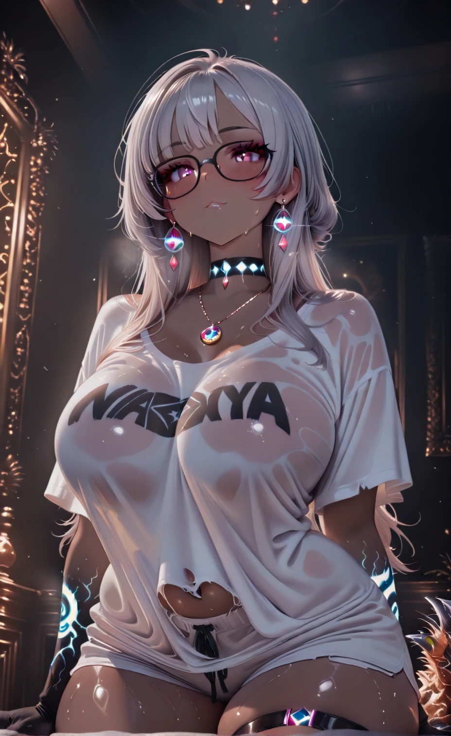 biwa hayahide \(umamusume\)、wearing a sexy lingerie, under rim glasses, {best quality}, {very aesthetic}, {ultra-detailed}, {best illustration}, nsfw, 1girl, 1man, sex, standing doggy, from side