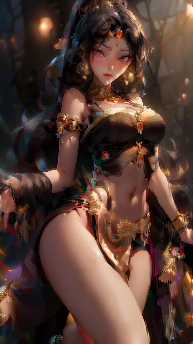 Whole-body proportions,Perfect facial features, There are 7 swords, Chinese clothing in the Taiji diagram, Sexy figure, Red nails, Bare and beautiful long legs, Torn clothes, Sweaty body, Chinese Kung Fu, Tai Chi pattern, Tai Chi Feng Town, ornate decoration, flying leaves,rivulets, Broad background, ripped clothing, High resolution wallpaper, Extremely detailed, Beauty and aesthetics, Pigs fly in the sky, Master masterpieces, whole body display, Show your toes,Red nail polish,Very high saturation