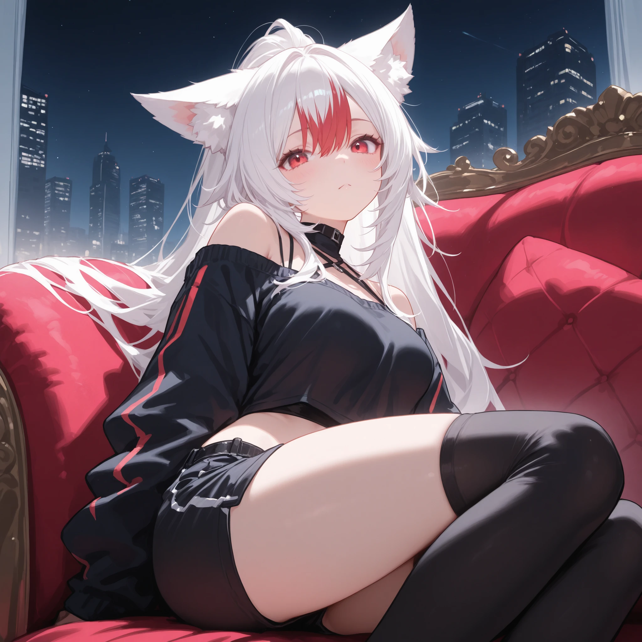 neferpitou, neferpitou, short hair, (red eyes:1.5), long sleeves, animal ears, white hair, shorts, cat ears, cat tail, curly hair, BREAK looking at viewer, BREAK outside, BREAK (masterpiece:1.2), best quality, high resolution, unity 8k wallpaper, (illustration:0.8), (beautiful detailed eyes:1.6), extremely detailed face, perfect lighting, extremely detailed CG, (perfect hands, perfect anatomy), sexy post , nsfw
