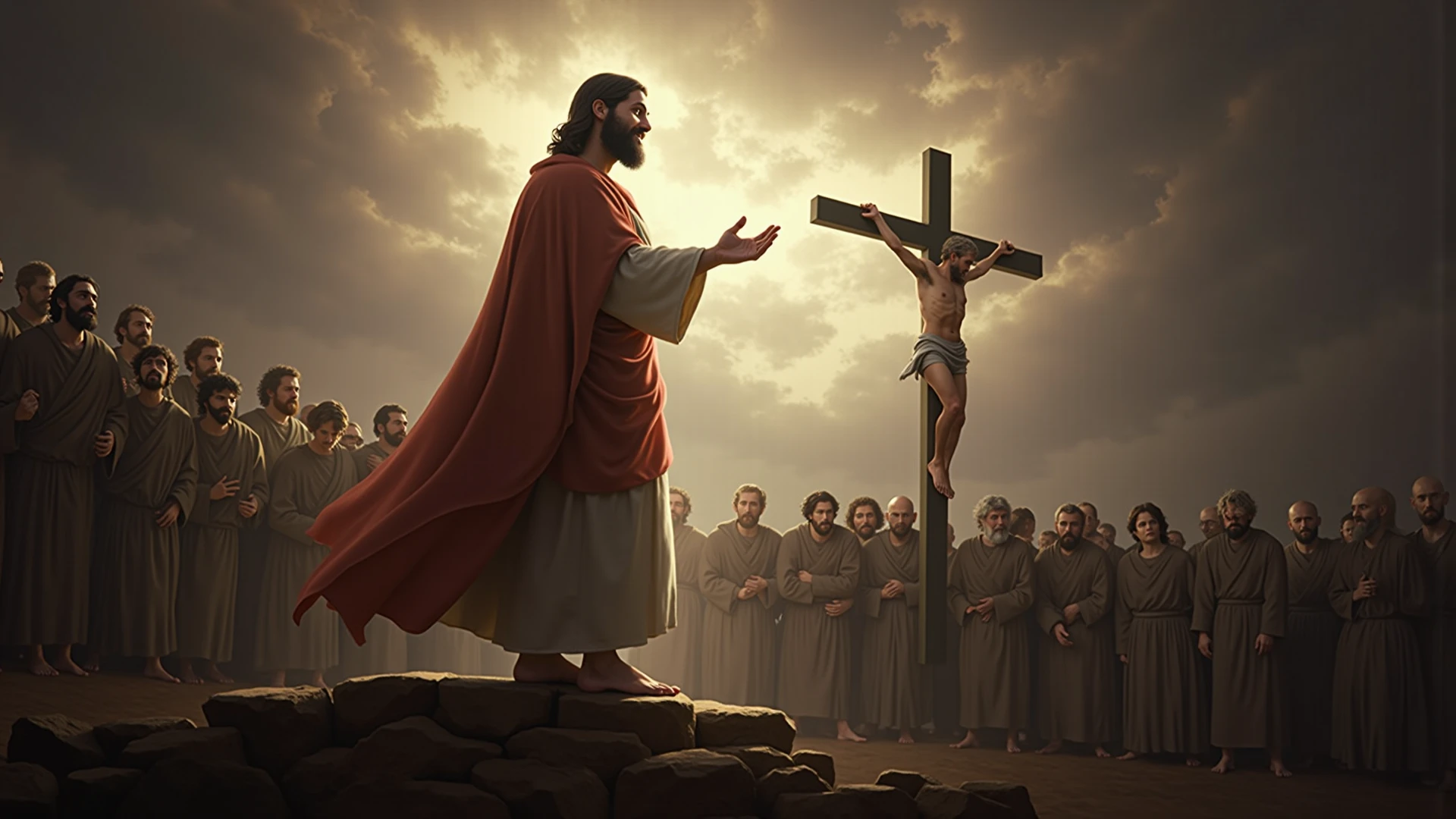 Jesus crucifying a Roman soldier.