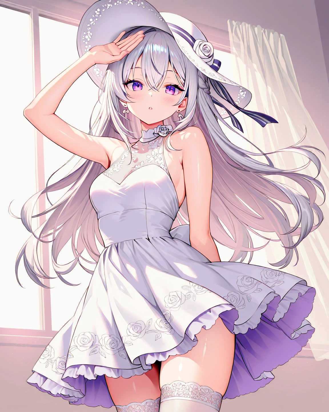 1girl, anime, cute girl, blank background, white background, fantasy, detailed fantasy dress with highlights, beautiful face, beautiful eyes, dark colors, black hair with multicolor streaks, red eye with different color pupil in eye, multicolor eye, medium breasts, slight cleavage, beautiful skin, cute, breast curtains, extremely delicate and beautiful, (beautiful detailed face:1.0), (detailed deep eyes), symmetrical breasts, deep eyes, shiny skin, portrait, slender waist, hips wider than shoulders, thighs, expressionless, young girl, luminous eyes, adorable,(Kpop idol),(aegyo sal:1),(Platinum blonde hair:1),((puffy eye)),Black panty,sexy posture,Superskirt, Ultra-high resolution,Black collar,slim figure, Abdominal y tattoo, womb tattoo,Tight-fitting leg ring,y tattoo on half-body,Bare skin, Armored hand,Hidden fingertips,Hand covered,Arm covered,Fist covered,{{beautiful detailed fingers}}, tufts of hair, moderate beautiful breast:1.0,(masterpiece:1.2), best quality, high-res, HDR, perfect face, intricate armor, delicate blue filigree, intricate filigree, red metalic parts, detailed part, dynamic pose, dynamic lights, cute face, neutral expression, shuimobysim, lotus, hanfu, maxi skirt, dress conservatively 1girl, solo, long blue hair, standing, One lady,14years,((White hair) ,((Normal breasts)), (Shiny purple bodysuit with microskirt),((Fantasy, Moon Night)),High definition RAW color art, Animation,sculptures, Silver Marble Skin, (((Ultra detailed elegant))), Magical atmosphere, Detailed skin, Texture,(Intricately detailed, Fine detail, ultra-detail art), depth of field, Bokeh, Silky Touch, Hyper Detail, Matte Drawing, sparkle background, (purple neon), beautiful eyes, elegant face,