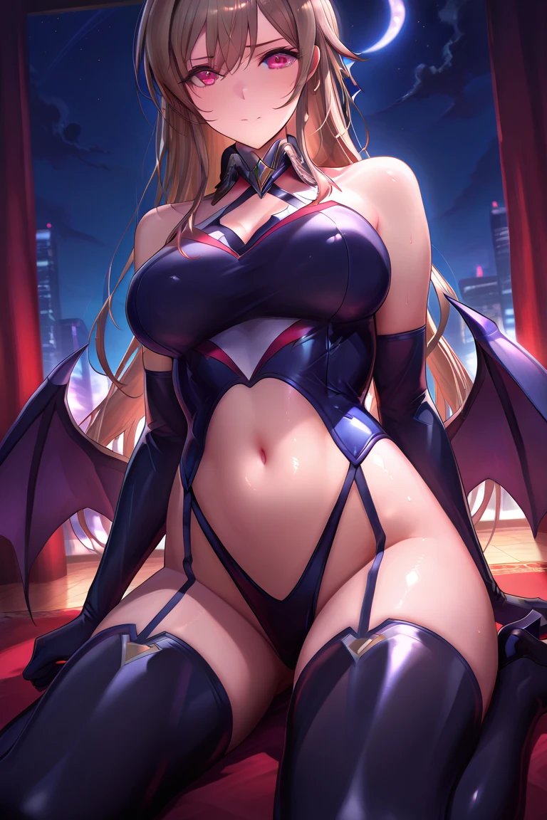 blonde marin kitagawa, pink eyes, sexy latex succubus, curvy, evil, wings, succubus tail
