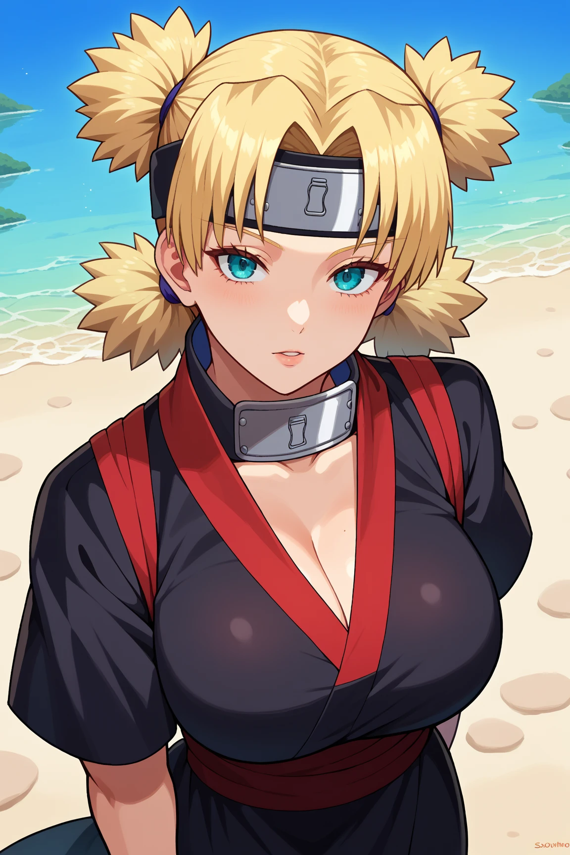 Naruto uzumaki, e Cup sized breasts, bikini, at the beach, Cover Up sarong, earrings, necklace