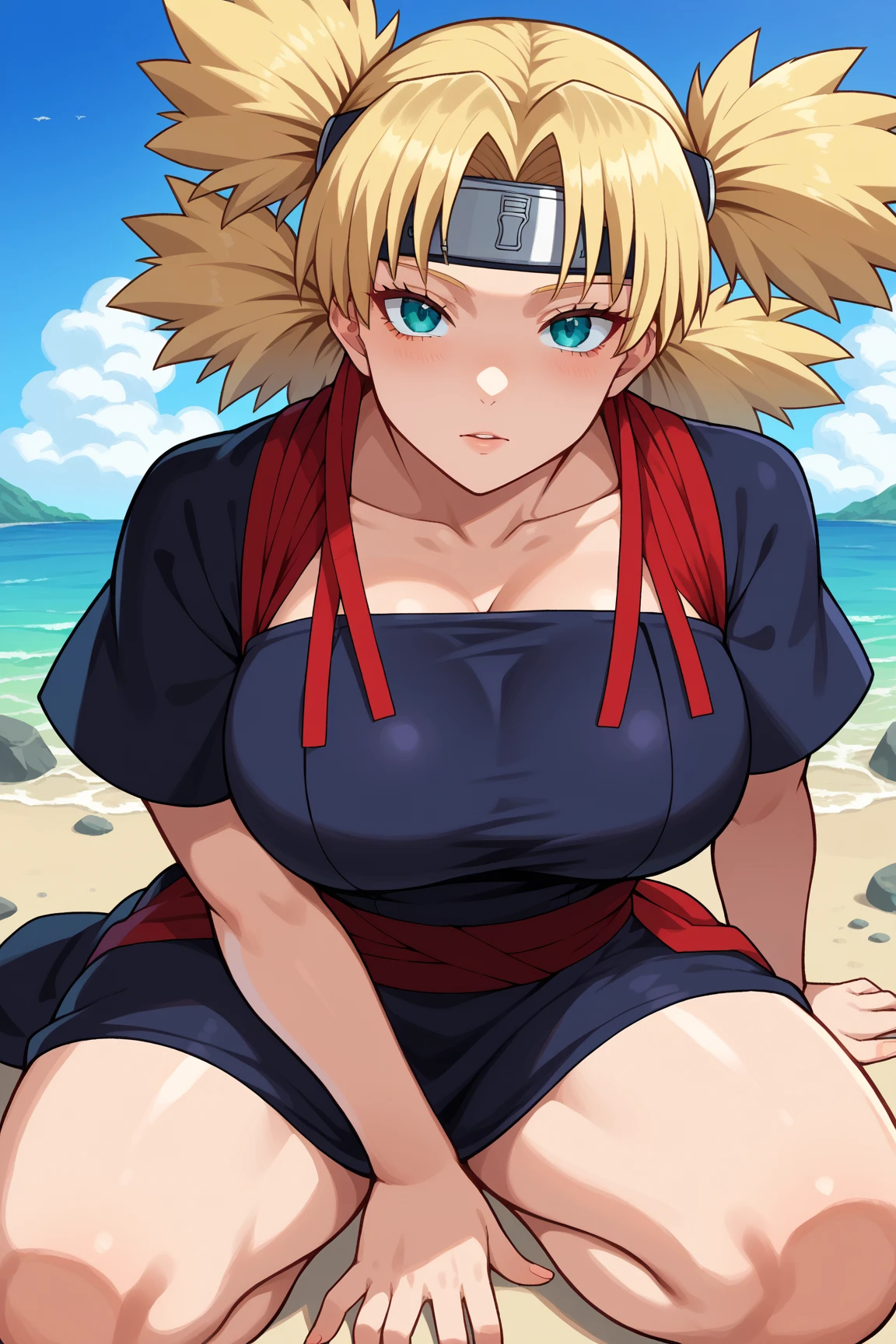 Temari in a sexy bikini on the beach, milf,big breast,thick milf,black stockings ,proper limbs ,towel tuck on best ,makeup,perfect face ,perfect eye