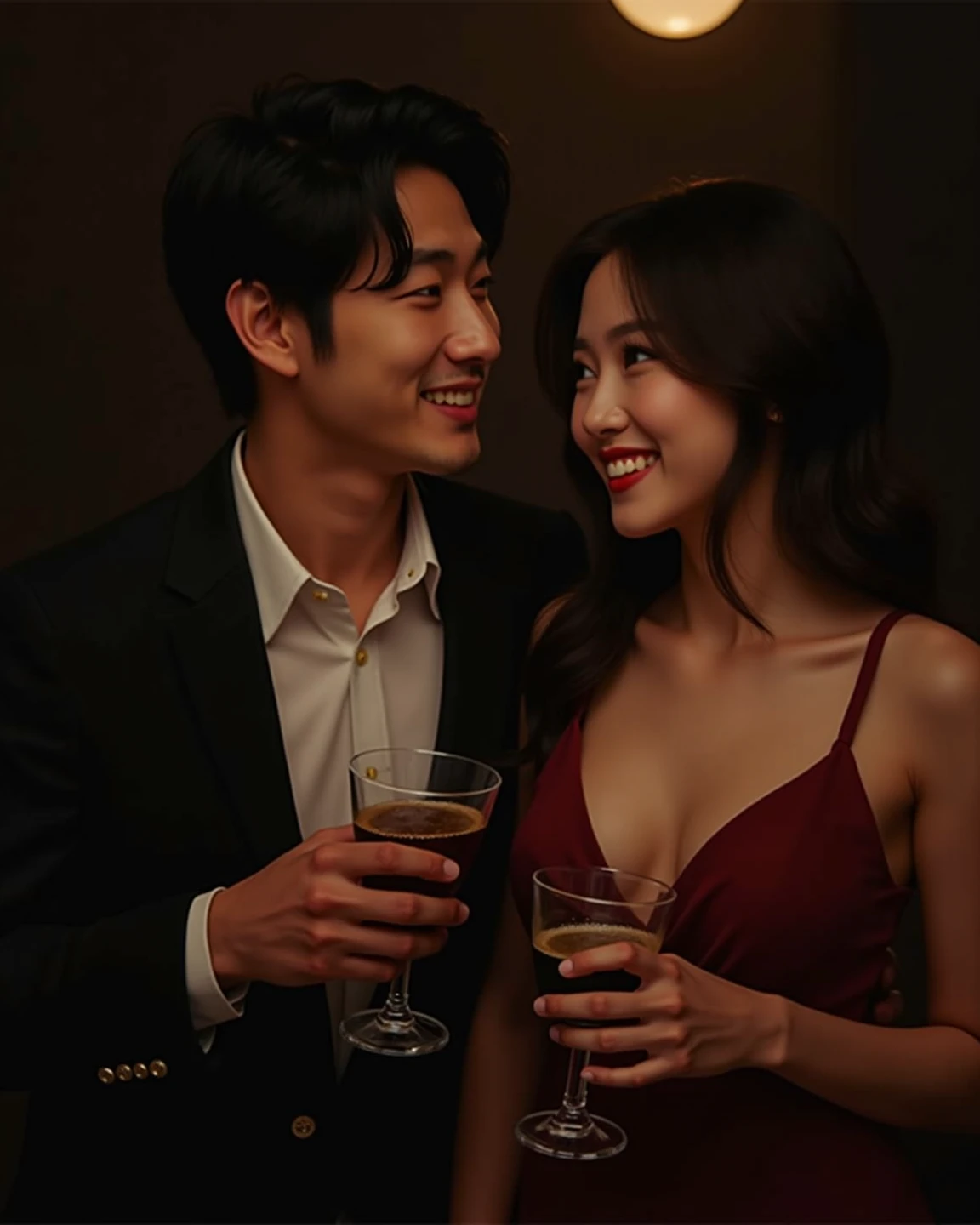 Korean woman with all Korean standards,with a glass of wine in his hands