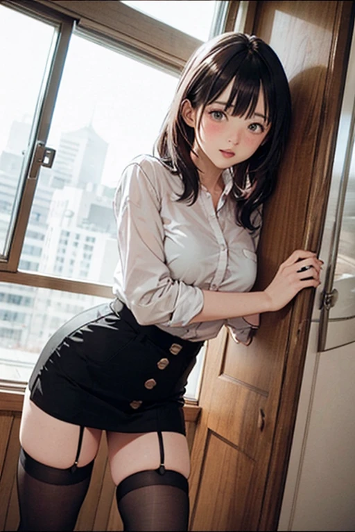 ((beautiful anime eyes with fine detail)), realistic skin, (intricate details), best lighting, depth field, ((ultra high resolution, high res)), {highres}, {{very fine 8KCG wallpapers}}, {{very precise detailed}}, ((((masterpiece)))),nsfw, 1girl,teenager, (Blushing expression:1.4), smile,open mouth,in heat, ((japanese uniform)), ((shirt lift myself:1.5)), ((showing nippls)), ((uniform miniskirt)),tie,black socks,sit down, (leg lift:1.8), slender, (flat chest), (mirror,smartphone,selfie)