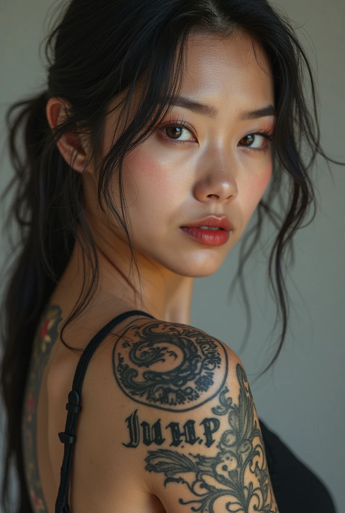((Completely naked)), (((Reiko Kobayakawa))), ((photo realistic)), ((hyper realistic)), ((realistic)), (smoother lighting), (Improve the quality of cinematic lighting), 32K, 1 Japanese middle-aged mistress, 45 year old beautiful female boss, ultra-beautiful face, (((cowboy shot))), sexy cleavage, ((dark light)), ((Improvement of quality)), ((Highest quality realistic textured skin)), detailed eyes, detailed face, close up of face, (((musclar plump body))), (((beautiful large breasts))), ((gigantic erection of nipples)), (((realistic matte textured areolas))), (((realistic matte textured nipples))), (((realistic matte textured skin))), (Enhance the mood of your body line), (Enhances the beauty of skin texture), ((((glaring at viewer)))), (((angry hard))), (((angry face))), (((angry eyes))), ((beautiful black hair)), ((extra long ponytail hair)), ((intelligent beautiful black eye)), (((rose-tattooed body))), ((threat))