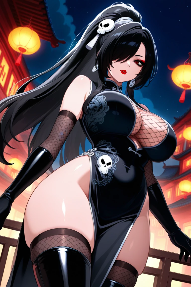 score_9,score_8_up,score_7_up, score_9,score_8_up,score_7_up, solo, ((full body)), ((lady becoming futanari)), (eyes looking down at her own schlong), formal secretary outfit, white gloves, ((black pelvic curtain skirt)), thong, hair covering one eye, glasses, expressive, dynamic, thick full red lips, bimbo lips, pouted lips, squinting eyes, seductive, alluring, sexy, aroused, huge breasts, sagging breasts, wide hips, thick thighs, detailed background, ((NSFW)),((gigantic growing futa bulge)), long futa, (pulsing futa), ((expanding futa)), ((profile side)), ((long hidden schlong)), ((schlong erection:0.5)) ((schlong growing up:0.5)), ((schlong growing longer and longer))