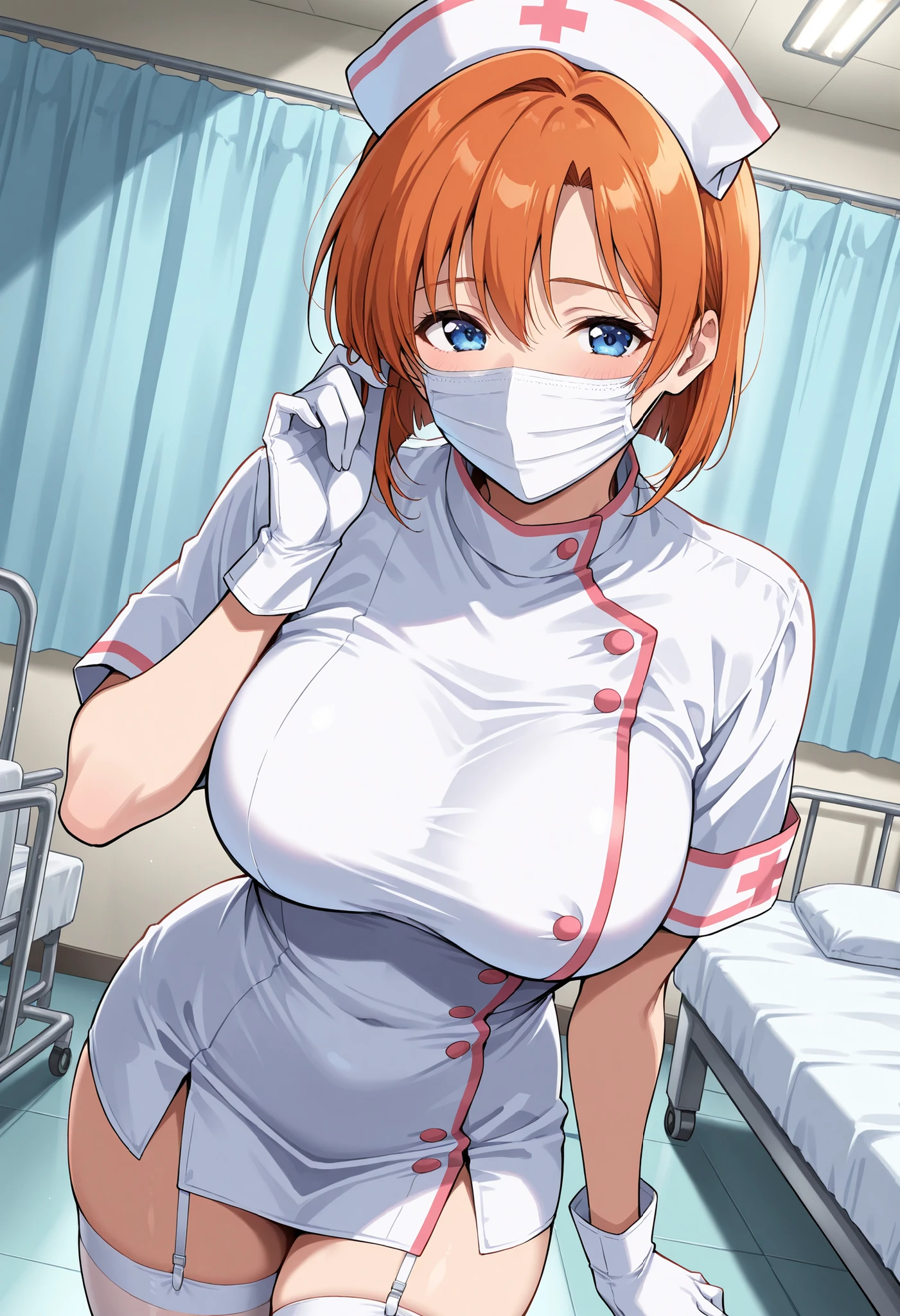 hospital, latex nurse suit,nurse,busty,gloves,labcoat,ginger hair woman, azure eyes , gigantic boobs ,medical instruments,asian nurse,two nurses,speculum,examination room,oversize boobs,mask ,big ass ,strap on