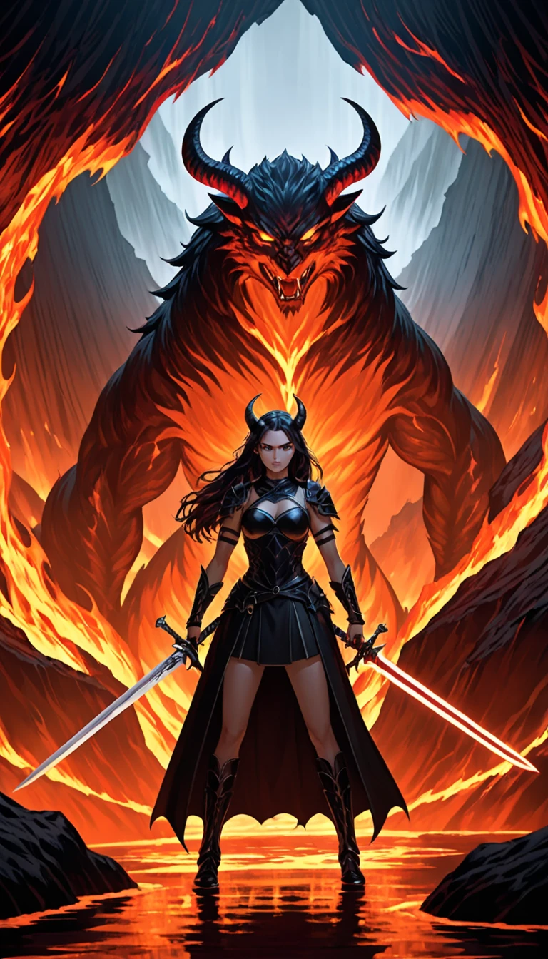 "Girl corpo inteiro with sword and dark style queen of the night and dragon