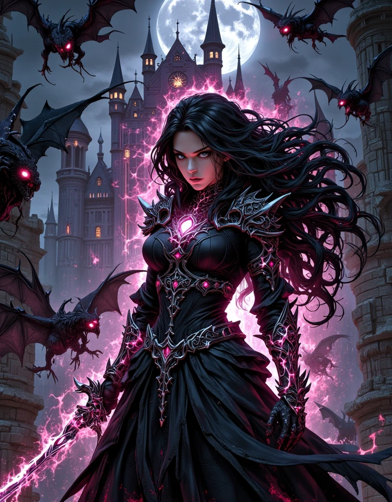 `(1 female, adult, dark elf), short, black hair, ruby eyes, wearing a spider-themed armor, surrounded by spiders, against a backdrop of a glowing, bioluminescent spider web in an underdark grotto, realistic, fantasy setting, high resolution, detailed, color <lora:DarkElf_V3:1>`