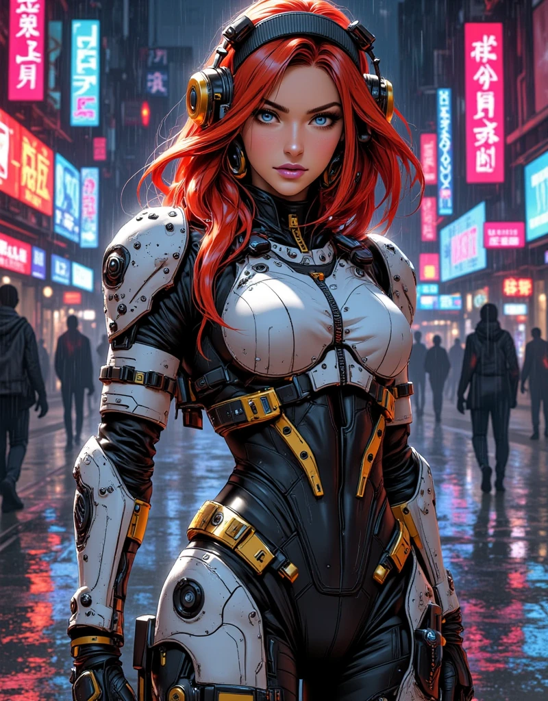 (Mejor calidad, Obra maestra:1.2), ciberpunk, vulgar, nasty cyborg woman in repair, ojo llameante, robots, love doll, rostro, Sex Shop, neon lights, dystopian cityscape, Dark alley, Fumar, pintada, modificaciones corporales,NSFW,