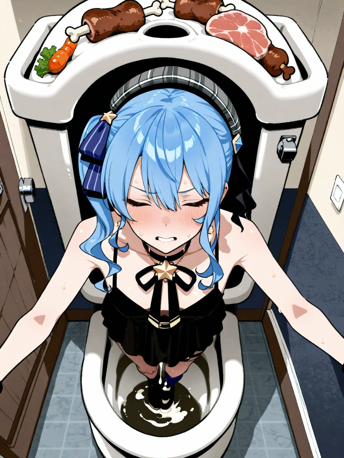 Anime. 1 Girl. Cute girl. Slave. Ssbbw. Clumsy slave. Silver-pink-blue hair. Long hair. Rainbow eyes. Beautiful eyes. Perfect eyes. Expressive eyes. Blind eyes. Blind. Disabled person. Ideal face. Thick body. Thick long legs. Swollen with fat. body. Beautiful nose. . Big breasts. Slave collar. Shackles. Chains. Dirty tunic. Torn tunic. Diaper. Dirty diaper. Sitting. Wheelchair. Beautiful character design. Shiny skin. Barefoot. Cold. Runny nose. Nasal mucus. Snot. Wants to sneeze. I have to sneeze. Violent, desperate desire to sneeze. She sneezes. She sneezes, covering her nose with her hands. Legs together and feet apart. Urinary incontinence. Wants to pee. I need to pee. A strong, desperate urge to pee. She peed herself. She peed herself in the middle of the street. Diarrhea. Wants to poop. I need to poop. A strong, desperate urge to poop. She shit herself. She shit herself in the middle of the street. Middle Ages. Fantasy. City. Street. Slave market. Snot flows from the nose. She is sold on the slave market. Full body. NSFW. Scat. Official art. Extremely detailed CG Unity 8k wallpaper. Ideal lighting. Ultra high resolution 4K. Super detailed 8K. A high resolution.