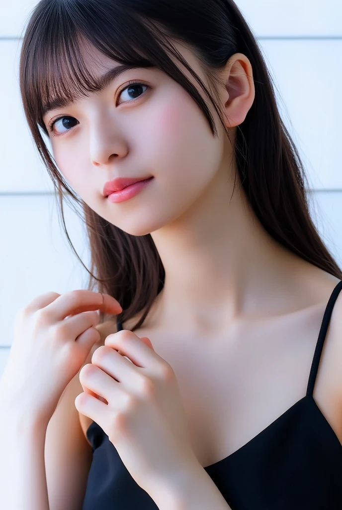 Extreme close-up portrait of a stunningly beautiful young Japanese ...