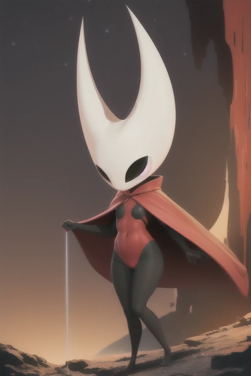 hornet, cute, chibi, bare feet, furry girl, anthro, thread, He lies with his legs spread apart, solo, beautiful sexy body, skinny, open red small cloak, medium breasts, medium hips, (best quality), (detailed dark cave background:1.2), looking at viewer, flat colors, slightly elongated feet, legs in the frame
