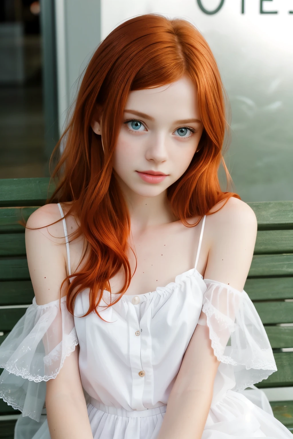 (age eigth skinny redhead girl:1.2) ((white sheer clothes)) in a bench at night waiting for a bus, cute young girl, beautiful young girl, she has long red hair, emerald green eyes, she is redhead, red haired girl, very pretty model, beautiful girl model, she has red hair, red hair girl, beautiful model girl ((young short girl)), beautiful eyes, cinematic lens effect, ultra cute, ultra sexy, ultra cute, ultra detailed, ((Supermodel)),
