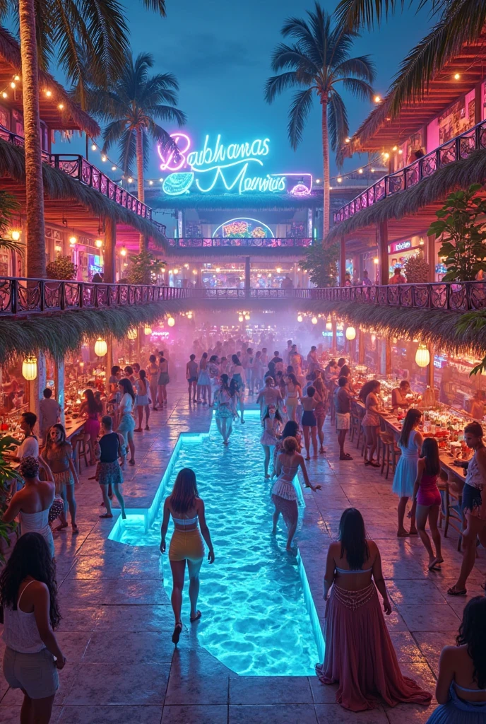 (NSFW, soft fill lighting, studio lighting:1.2) Hyper realistic airbrush painting of (2 nude sexy tanned Polynesian|Asian female models shopping with each other in front of night club, neon lights, holding shopping bags, wearing nothing), trending on artstation, k, global illumination, (hourglass body shapes)