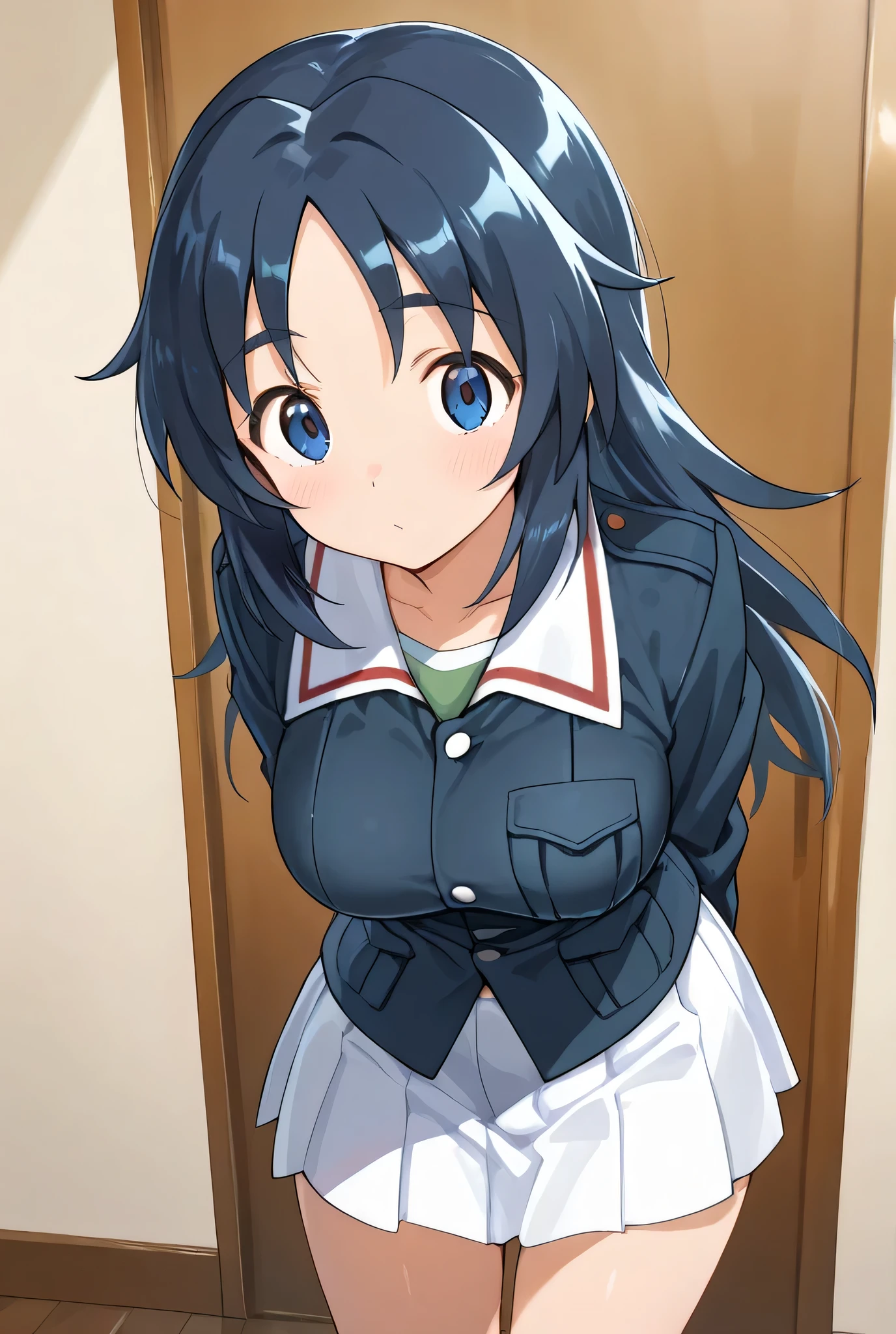 yamagou ayumi,ooarai military uniform,cowboy shot,