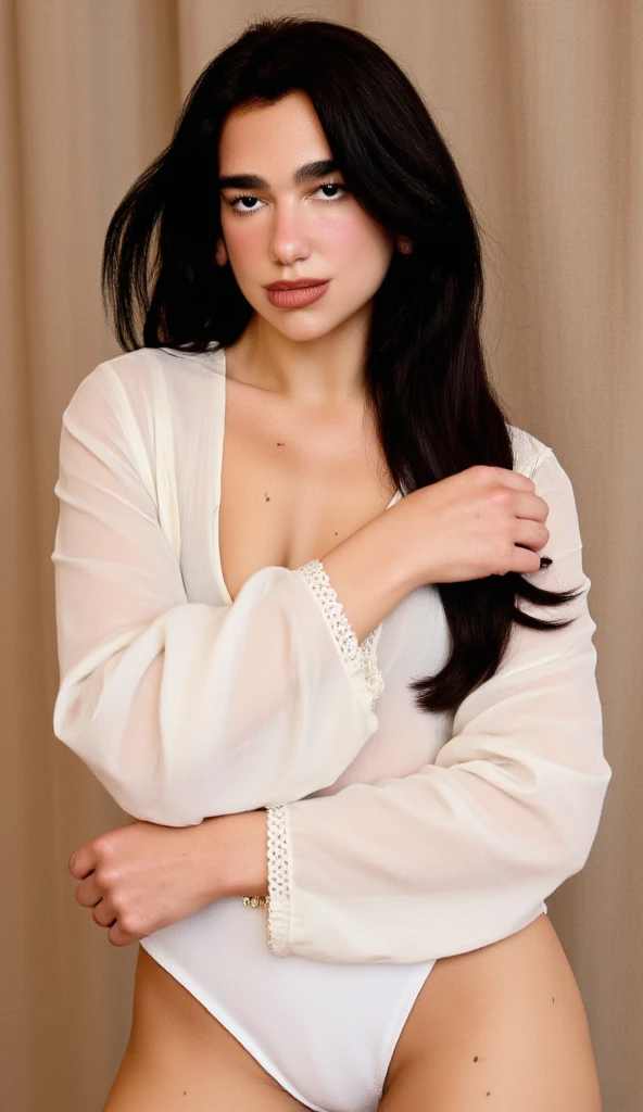 a beautiful woman 21 years old, fully body, greeneyes, long wavy black hair. white blouse with exposed shoulders, with a skirt below the knees,sculptural body , best qualityer, extremetly detailed 8k wallpaper, soft lighting, high quality , film grain , fujifilm xt3 must focus, f 5.6, High Detail, Sharp focus,(natural light), (closeup:1.2), off shoulders T-shirt, Realistic