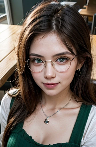 Beautiful Girl, Beautiful, Baby Face, ((65 Years, White firm skin no wrinkles)), smooth, V-cleavage, Colossal Breasts Without Sleeves, Side Pose, Clothes Strap, Turtleneck Crop Top, Mini Shirt, Green Eyes, Muscles, Bokeh, Background Beautiful cities at midnight, Masterpieces, Full Body Shots, Gray hair in a ponytail, Pastel green, Glasses.