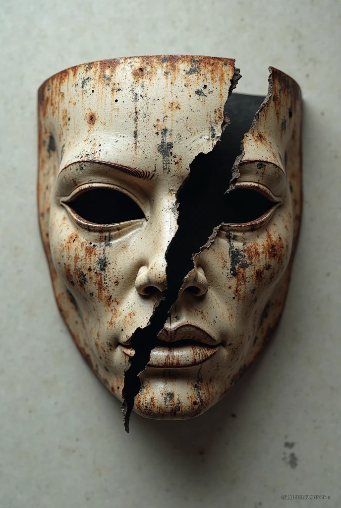 Broken Democracy Mask: An artistic depiction of a mask representing democracy, cracked or fragmented, to symbolize the imperfections and challenges