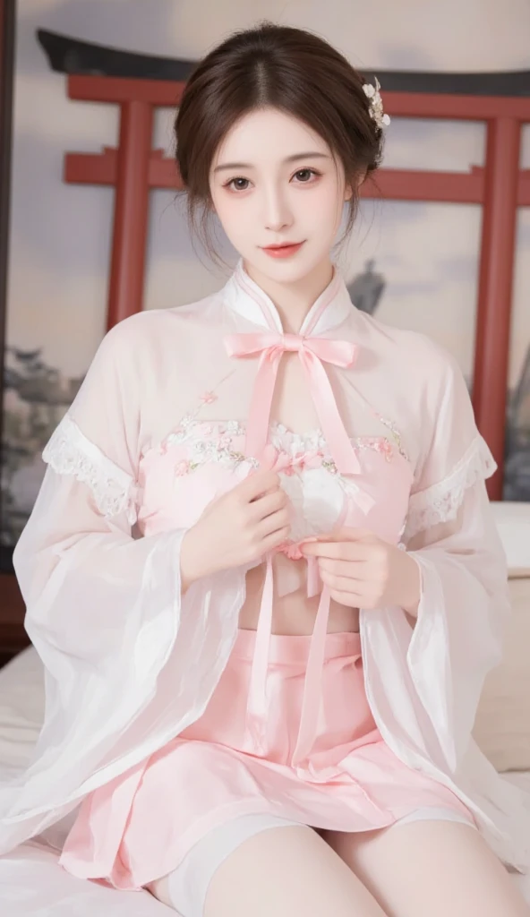 Best image quality、8K、masterpiece：1.3))、Realistic high-quality photos、Highest quality、Girl cute beautiful face、Beautiful 15 year old Japanese girl、Photos of slim models、Beautiful girl model、若いJapanese girl、Young and pretty face、Japanese girl、 year old female model、Beautiful model girl、The innocent look of the girl next door、A lovely and delicate face、Brown Hair、Beautiful brown eyes、Tear bags、drooping eyes、Young Body、Exposed thighs、Small breasts、Sitting pose、(Finely scattered splashes of color), (figure),(((1 Girl))),(Long Hair),(rain:0.9), (Headdress: 1.4), There is an ancient palace next to the girl., Hanfu, (emphasize),  ink painting, (Spattered colors), Spattered colors, (((colorful))), (sketch: 0.8), Tabletop, Highest quality, Beautifully drawn, verydetailedな,(Noise Reduction:0.6),[Splash Ink],((Ink Refraction)), (美しくdetailedな空),moon,very,detailed,(Tabletop, Highest quality, verydetailedな)