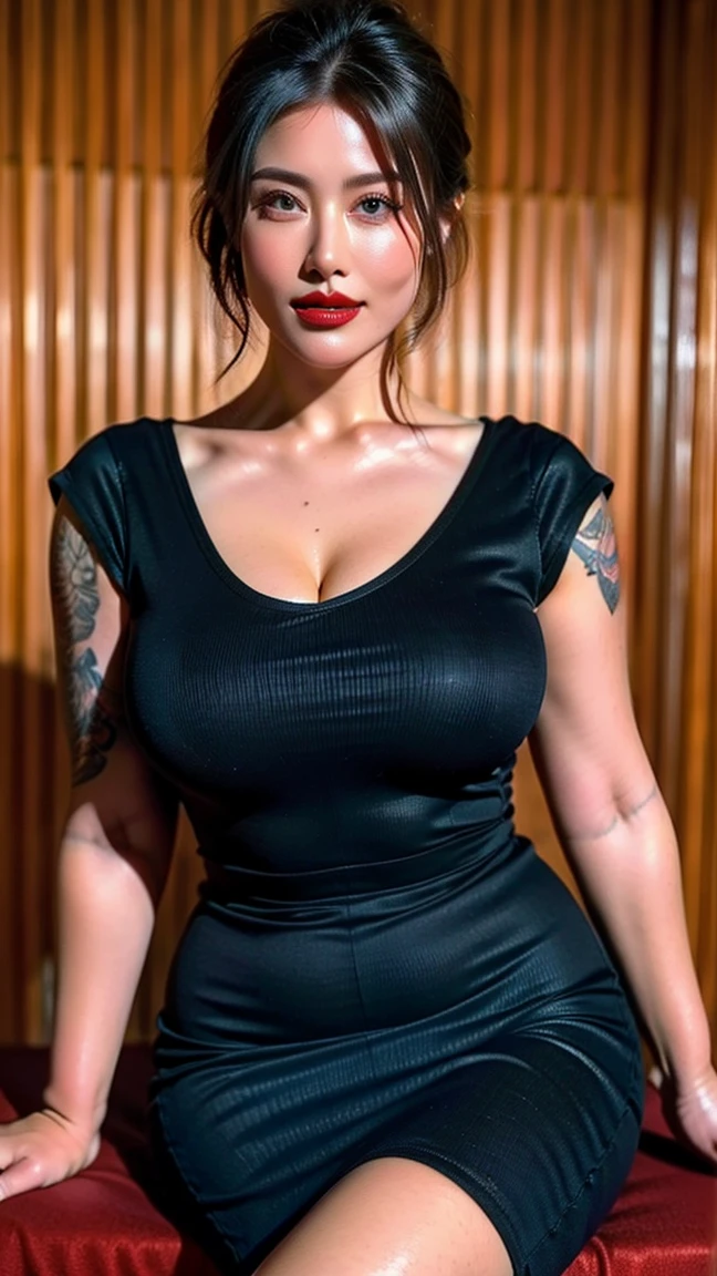 Full-body photo,nighttime,akiryo-mai ,(put up/raise one's hand(s): 1.7),Take a walk,Necklaces, earrings,Brownish red hair,see-through,(Business casual wear:1.6),(sweat:2), (Robert-Hernandez style tattooing:1.45) ,(((solo))),Forests, rivers, wide angle,(Masterpiece:1.5),(best quality:1.4),extremely detailed ,3D,Cinema-4D , 8k,Photorealistic ,( Charming female body), (gigantic breasts),Facing the camera, Pink lips,(((Finger details))),Subject centered,(((Extra hands))), (((extra legs))),