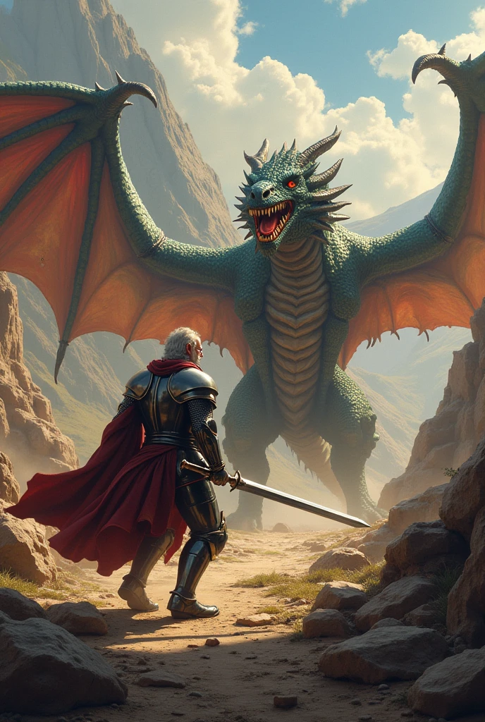 A medieval knight fighting with a dragon. The gentleman must have a ...