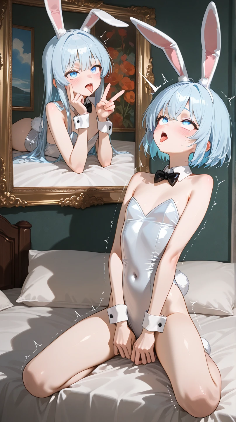 best quality,masterpiece, 1-Girl, ((from below)), smile, posing,Big-chest,slim, bare legs, showing legs and feet, sexy pose, and cute, feet ((NSFW)). 8k, beautiful eyes, beautiful body, ((Good anatomy)), young girl, black hair with blue strands, blue eyes, small ponytail, full body, beautiful body, Highly detailed, bangs, short hair, big breasts, barefoot and bare legs, looking_at_viewer, sexually suggestive, sexy pose, ((fully nude)), soles, ankles, thighs, sitting in crawling position, ((shy teeth smile)).