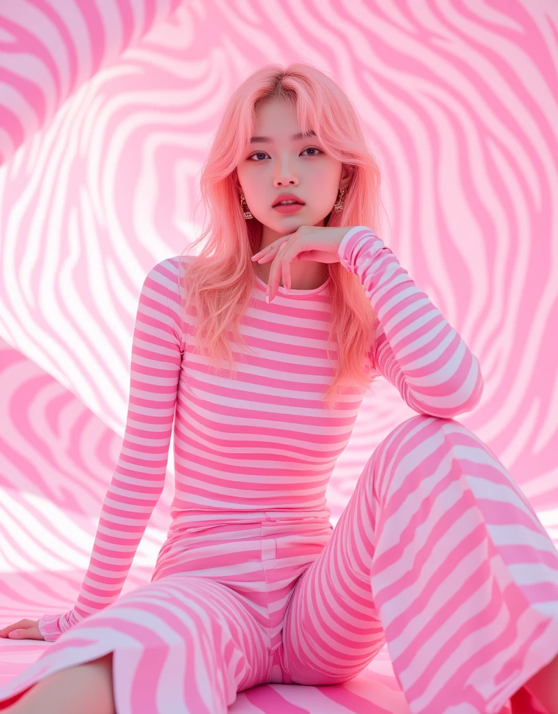 (8K, top-quality, masterpiece:1.2), (realistic, photorealistic:1.37), (super detailed), (one girl), (highly detailed), (beautifully detailed eyes), (of the highest quality), (masterpiece), (detailed face), (20yr old), (pink hair, long hair), (medium breasts), (clothed), (perfect lighting), BREAK, (upper body to knees:1.3), (wavy pink long hair:1.4), (smile:1.2), (bright oasis background:1.2),(heavy rain:1.2),. (even lighting:1.5), BREAK, (orange and pink glossy bodysuit:1.5), (glossy:1.3), (pink Paisley patterns:1.4), (high-neck:1.3), (slim fit silhouette:1.5), (ankle boots:1.4), (platinum choker and ring set:1.2),