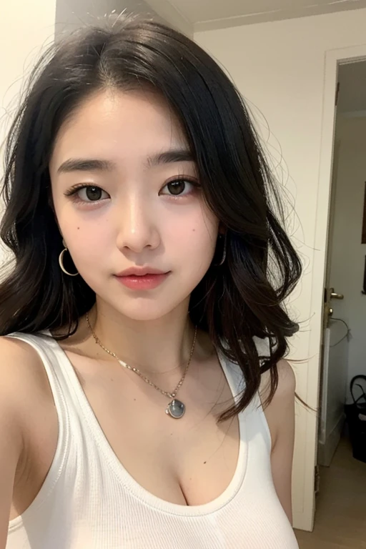 there is a woman that is sitting down with a cell phone, Yoshitomo Nara, young cute wan asian face 20 years old