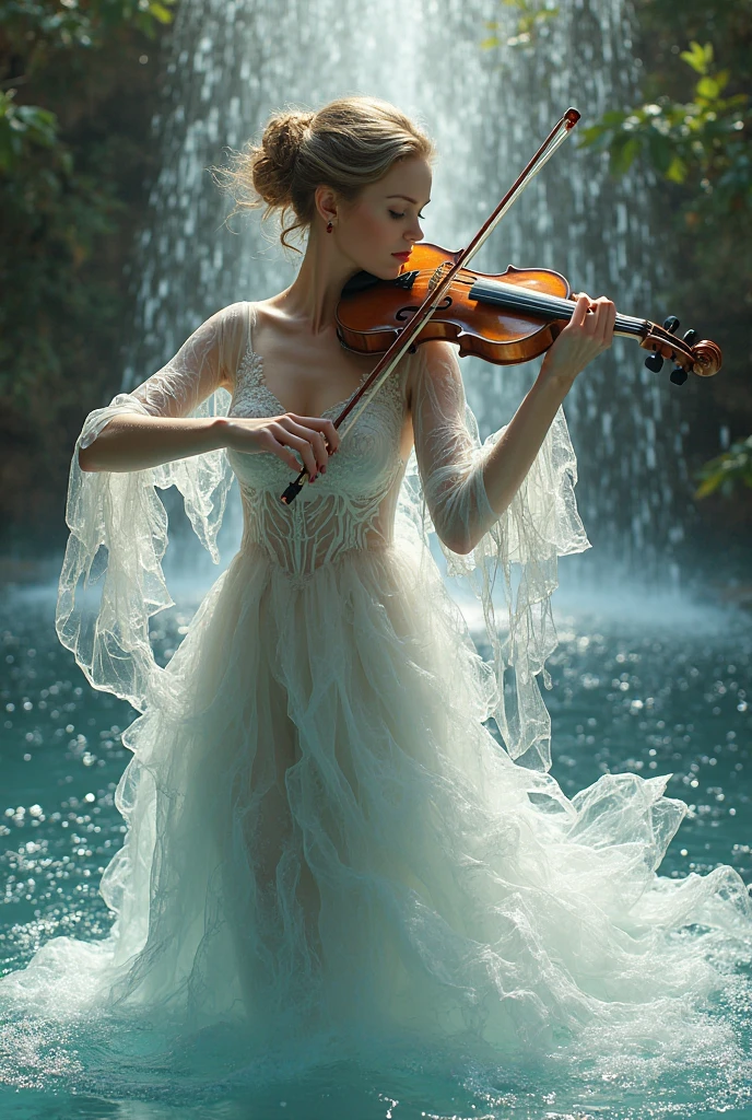masterpiece,best quality,1girl,full body,white hair,long hair,purple eyes,slim body,slim legs,playing violin,white dress,night,moon,shootig star,cloud,lakeshore,