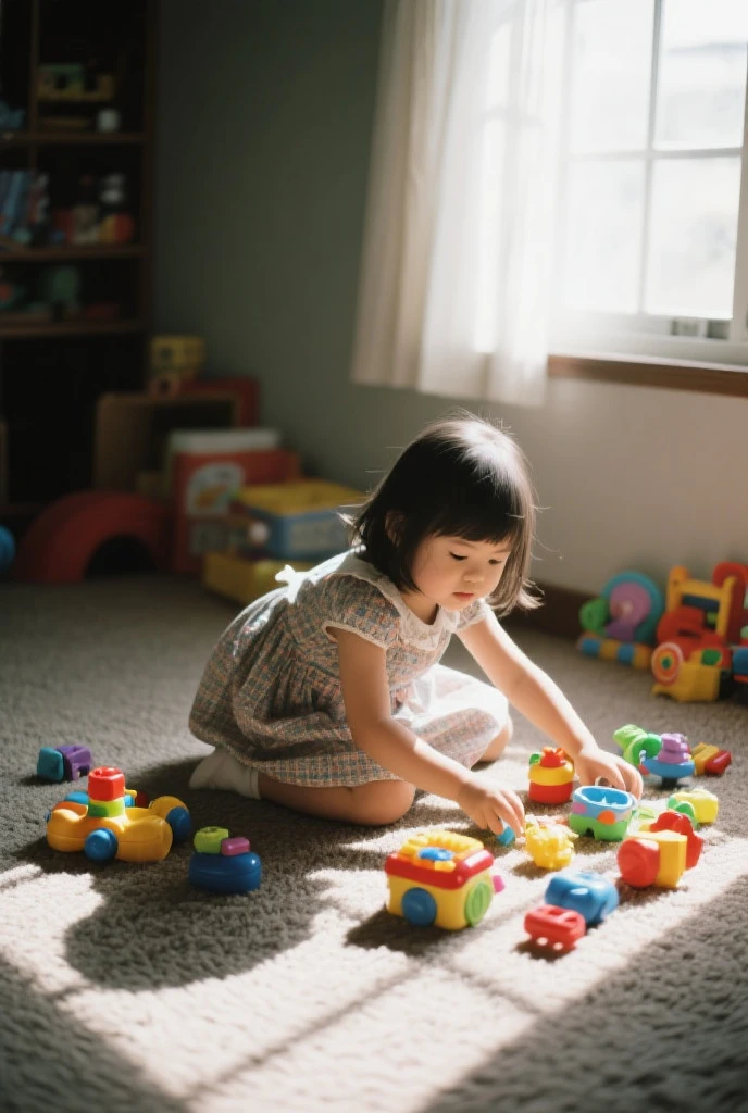 （lifelike， high resolution：1.3）， 1 child putting away toys，reality，Vision