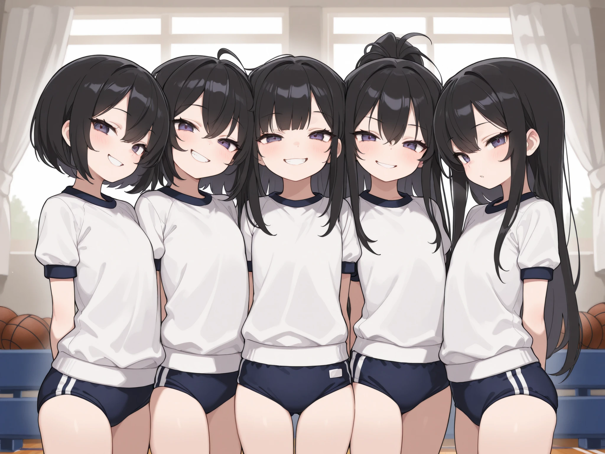 Japanese School gym clothes catalog , healthy Eros , halation , multiple angles , gaki girl , round face , ugly , loose body