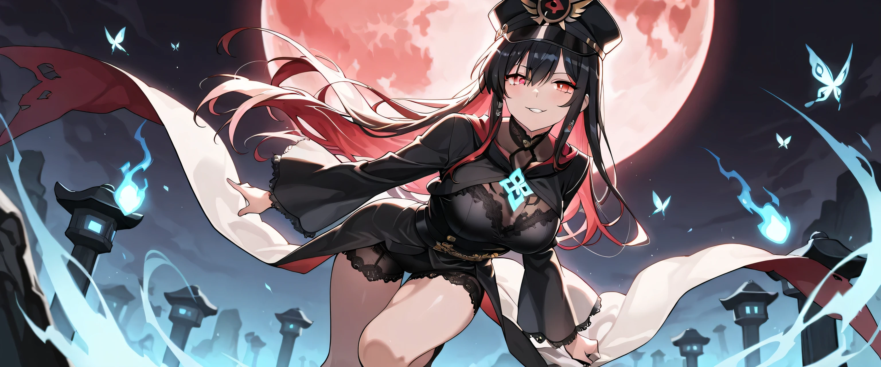 (Exquisite eyes),(Clear and beautiful eyes:1.61),masterpiece, 1 young girl,(Black clothes and some red gems), Black long hair, (She has a huge red gem on her chest), Good Hand,((The Havoc of StarCraft)),full-body shot,Fighting Stance,(Red Eyes:1.466)，short and small,(Very big breasts:1.35),(Pretty Face),(full-body shot:1.33),Beautiful hands